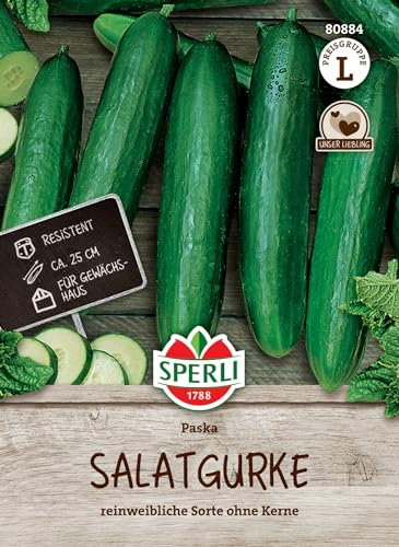 Sperli Salatgurkensamen Paska, F1 80884 - resistente Sorte - reinweibliche Sorte - ohne Kerne - ca. 25cm - Samen Gemüse, Gemüse Pflanzen, Saatgut