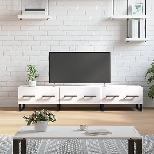 TJROO Mobile Porta TV con Cassetti Bianco 150x36x30cm Legno Multistrato y Ferro Armadio TV Console TV Cassettiera Legno Mobili Televisione Mobile Salone Mobili Sala