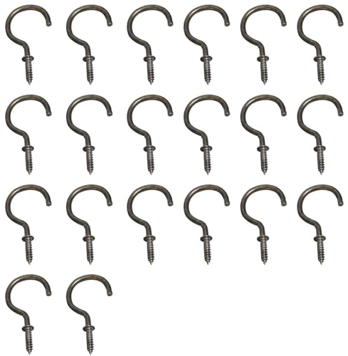 Metall-Schraubhaken, 2,5 cm, kleine Becherhaken aus Karbonstahl zum Aufhängen von Pflanzen, für den Innen- und Außenbereich als Deckenhaken, starke Schraubhaken für Holz, Heimorganisation, Bronze, 20