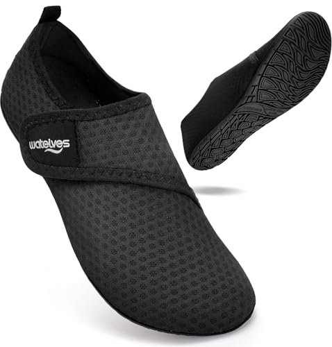 WateLves Badeschuhe Wasserschuhe Herren Damen Schwimmschuhe Strandschuhe Aquaschuhe Schnell Trocknend Breathable Surfschuhe Beach Pool Unisex(Schneeflocke schwarz 48/49)