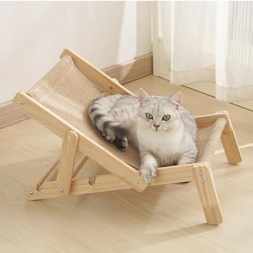 Vuggdt Silla de sisal para Gatos | Silla elevada para Gatos | Hamaca de sisal para Gatos | Silla de salón rascadora de Madera Natural | Silla Ajustable para Gatos para Interiores y Todas Las