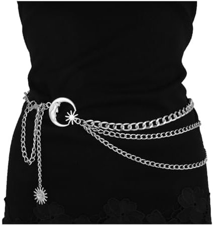 Milakoo Multilayer Metall Taille Kette Gürtel Einstellbare Frauen Mond & Stern Chunky Gürtel für Kleid