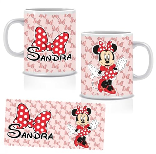 Taza de plástico personalizada. Ideal para el colegio y la guardería. VUELA AL COLE. Regalos Personalizados. Diferentes Modelos a Elegir (Minnie roja)