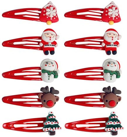 Lot de 10 Pinces à Cheveux de Noël Rouge,Accessoires de Coiffure Festifs pour Femme, Fille, Enfant,Motifs de Noël Classiques,Cadeau et Décoration de Fête