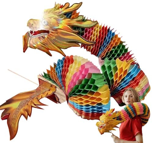 Oldmoom Décorations du Nouvel An avec dragon en papier, artisanat 3D de danse dragon chinoise | Dragon en papier chinois comme cadeau de découpe, jouet créatif, décoration de la maison