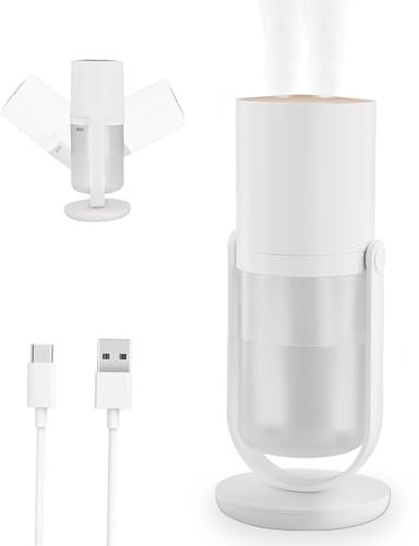 Neulriscn Humidifier for Bedroom, 450ml Cool Mist Humidifier, Portable Small Desktop Humidifier with Night Light, Auto-Off, 90° Rotation, Rechargeable Air Humidifier for Nursery, Office, Plants, Car