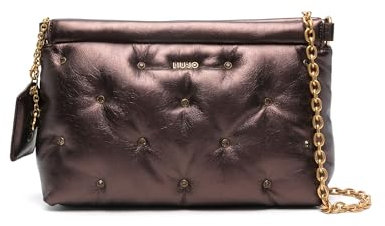 LIU JO Pochette Glossy con strass Brown Stone Met.