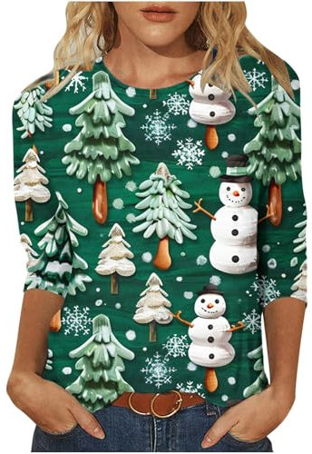 Keepink Weihnachtshemden für Damen, lässig, hässlich, Weihnachtspullover, Baggy Rundhalsausschnitt, 3/4-Ärmel, T-Shirt, Übergröße, elegant, elegant, Tunika, Bluse, Workout, Pullover, 22 x Grau, 10