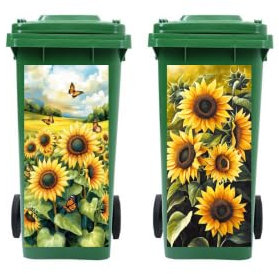Peacoblue Wheelie Bin Stickers 2 Sheets Sunflowers Sticky Dustbin Stickers, 38x82cm Waterproof Self Adhesive Large Decal for Bins, Driveway, Garden, Outdoor, Indoor Decoration