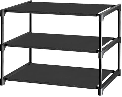 DXHGHYGL Scarpiera Ingresso,3 Ripiani Scarpiera Salvaspazio Armadio in Metallo con Tessuto Impermeabile Antipolvere per Soggiorno, Corridoio, Camera da Letto (Nero)