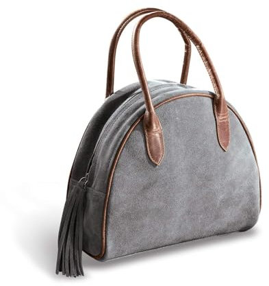 Loberon Tasche Elisabeta, Klassisches Design, mit Zierquaste & Dekorativem Keder, Handliche Größe, Accessoire, Henkeltasche, Büffel-Veloursleder, grau