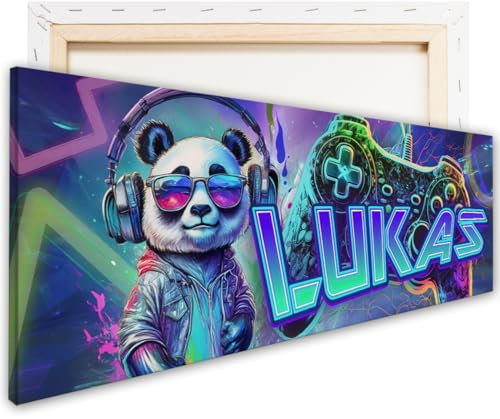tjapalo® ZP107 Leinwandbild Gamer mit Namen Personalisiert, Gaming Wanddeko für die Wand, Jugendzimmer Wandbild, Gaming Zimmer Bilder für Teenager und Kinderzimmer Jungen