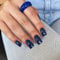 SXVME Deep Blue False Nails Short Medium Square, Gel Press on Nails Coffin Medium Glossy Fake Nails Set Solid Color Acrylic Nail Natural Fit Reusable Stick on Nail for Women Daily Wear, in 24 Pcs