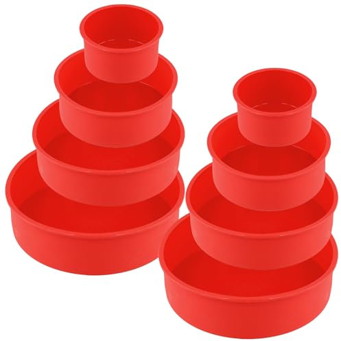 MOUYAT 8 Pack Silicone Cake Moulds for Baking, 4 6 8 10 Silicone Baking Trays Round Non-Stick Cake Tins for Cake Shops, Parties, Wedding