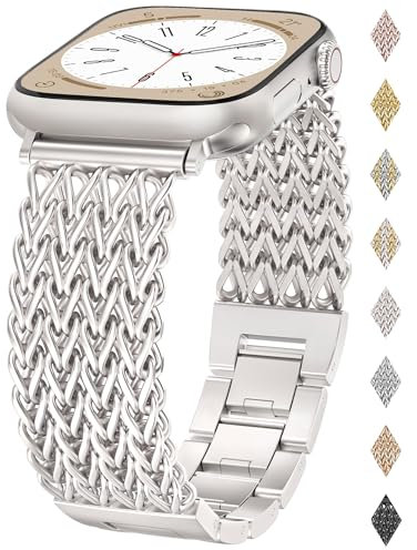 Original Bracelet à Maillons Queue de Poisson Compatible avec Apple Watch Bracelet 38/40/41/42/44/45/46/49mm, Métallique Élégant Femme pour iWatch Série 10 9 8 7 6 5 4 3 2 1 Ultra SE