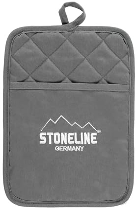 STONELINE Hitzebeständiger Topflappen Baumwolle mit Aufhängeöse 25 x 18 cm, CE zertifizierter Hitzeschutz, Extra Weich Waschbar, Topfuntersetzer Topfhandschuhe zum Kochen Backen Grillen, Grau