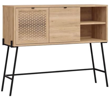 FWStyle 2 Door 1 Shelf Sideboard – Sapphire Oak Finish – Laser Cut Door Design – Black Metal Frame – 110cm Wide