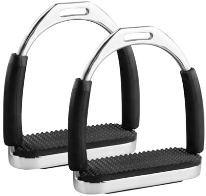 EQUSPUR Estribos flexibles de acero inoxidable de 4-3/4 pulgadas, 1 par, estribos de seguridad ecuestre para adultos, estribos flexibles para montar a caballo con bisagras activas, alivio del dolor de