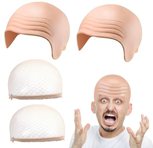 PWCTNT 2 Stück Latex Glatzenkappe, Haarnetz für Perücken, dicke Haut Glatze Perücke Halloween Cosplay Zubehör Makeup Gummiglatze Kostüm Zubehör für Party Halloween Cosplay Maskerade