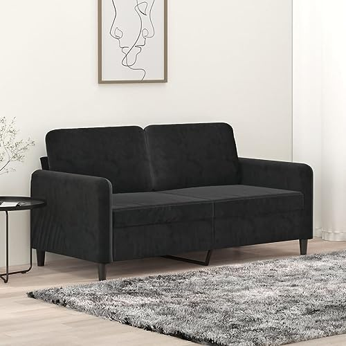 Emmtore Sofa 2-Sitzer, Loungesofa Couch mit Armlehnen Rückenkissen, Wohnzimmersofa Designsofa Metallgestell, Sitzmöbel Zweisitzer SamtSchwarz,140 cm