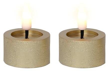 LED Teelichter mit Timer 4,4x5cm Wachs 2 Stück - Wachskerzen mit 6 Stunden Timerfunktion - Echtwachskerze batteriebetrieben - Flammenlose Kerzen als Tischkerzen Dekokerzen Teelicht - Gold Warmweiß