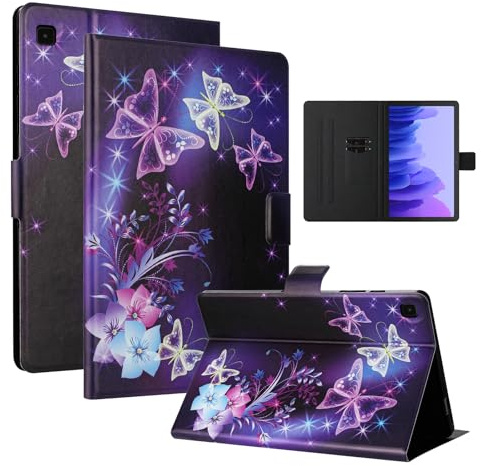 LSPCASA Coque pour Samsung Galaxy Tab A7 10.4 Pouces SM-T500 SM-T505 2022 2020 Housse Tablette Galaxy Tab A7 10.4 Protection PU Cuir Fente pour Carte Support Flip Portefeuille Étui Papillon Violet