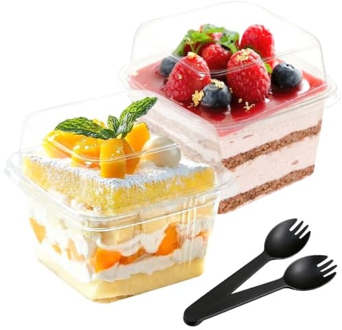 Jogoico 50 Pezzi Tazze da Dessert in Plastica con Coperchi Cucchiaio 8oz
