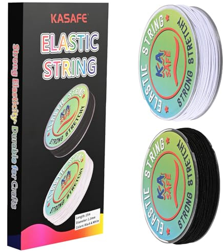 1mm Bracelet String, Elastic for Bracelet Making, 2-Color Set (Black/White) | 50m Total (25m/Color), 3-Strand Latex, Hypoallergenic, Knot-Free Stretchy Cord