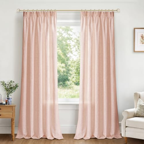 INOVADAY Gardinen mit Kräuselband Wohnzimmer 2er Set 245x140cm, Nude Rosa | Vorhang Halbtransparent Leinenoptik, Gardinen für Schienensystem Schlafzimmer, Vorhänge für Kräuselband, Lichtfilterung