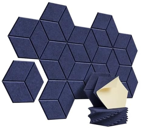 Schalldichte Wandpaneele 12 Pack Hexagon Self-adhesive Acoustic Panels Y- Lined Design Sound Proof Foam Home Studio Wall Stickers(Dark Blue)