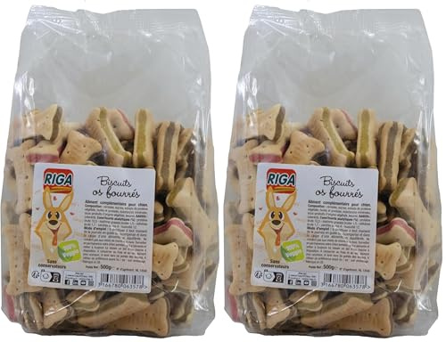 Riga - Biscuits Végé Os Fourrés - Friandise pour Chiens - Biscuits Croquants Et Savoureux - Biscuits Végétariens - Faibles en Matières Grasses - 500g (Lot de 2)