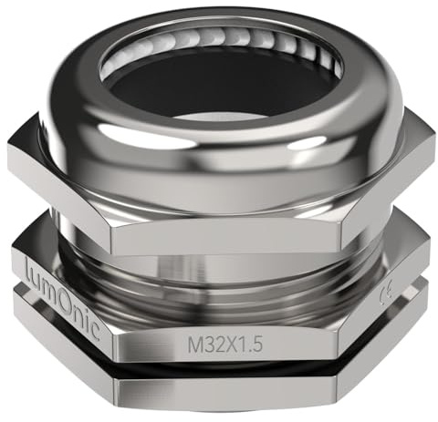 Lumonic Kabelverschraubung Metall M32 | Klemmbereich 15-22mm | IP68 | mit Gegenmutter | Messing vernickelt, EMV | -40…+100°C | entspricht PG21