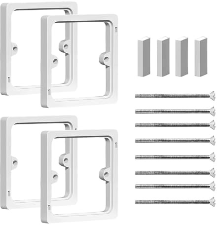 4pcs Single Socket Spacer 10mm, Electrical Outlet Extender Box with 50mm Screws, White Moulded Wiring Device Accessory, 86x86x10mm, Light Switch Spacer for Home, Office, School, and Wall Installation