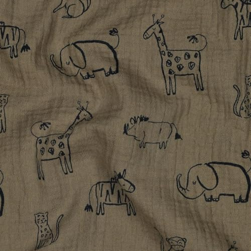 MAGAM-Stoffe Paul Musselin Mulltuch Kinder Baumwollstoff Oeko-Tex Meterware 50cm (Safari Tiere khaki)