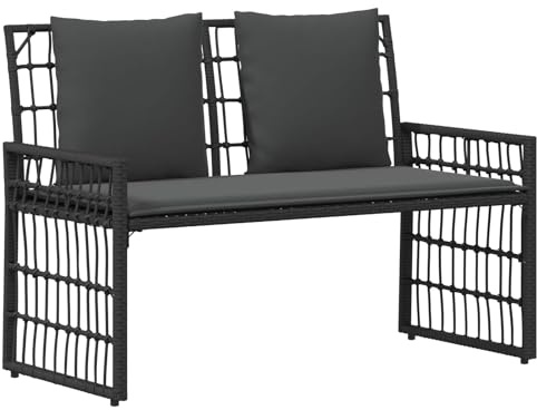 vidaXL Bank Outdoor Uni Schwarz und Dunkelgrau 116 x 55 x 82 cm, Gartenbank, rustikales wetterbeständiges Outdoor-Sitzmöbel, Terrassen-Sofa, Patio-Möbel, gepolsterte Liege für deinen Garten