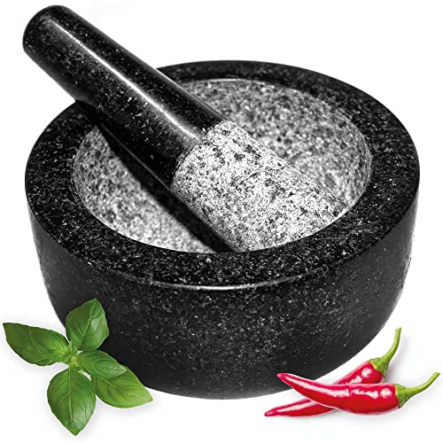 Andrew James Premium Granite Pestle and Mortar Set, Ideal for Grinding Herbs, Spices, Nuts, Crushing Pills, Perfect Pesto & Marinades Sauces, Large 16cm Diameter, Essential Kitchen Accessory