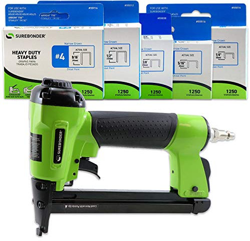 Surebonder 9600B Kit d'agrafeuse pneumatique de type T-50 avec 6 250 agrafes, 1/4 - 9/16, étui de transport inclus (compresseur d'air nécessaire mais non inclus)