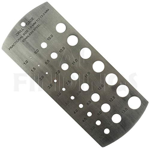 Metric Stainless Steel Drill Gauge (Flat) : 1mm - 13mm Measure Tool (65)