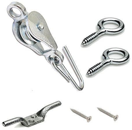 Fort Fasteners Washing Line Pulley Kits with Screw Eyes and Cleat Hooks