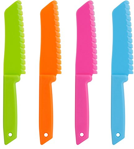 ONUPGO 4-teiliges Kunststoff-Küchenmesser-Set mit gezackten Schneidekanten - Kunststoffmesser - Kids Safe Chef Nylonmesser/Kinder-Kochmesser für Obst, Brot, Kuchen, Salat