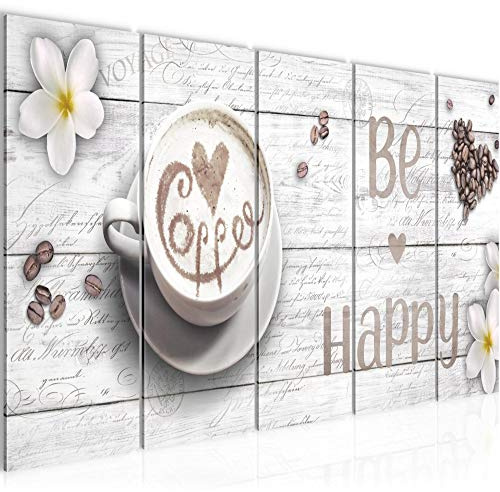 Runa Art Wandbild XXL Küche Kaffee Esszimmer Küchenbilder 200 x 80 cm Weiss 5 Teilig - Made in Germany - 020655c