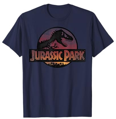 Jurassic Park Neon Distressed Light Red T-Rex Movie Logo T-Shirt