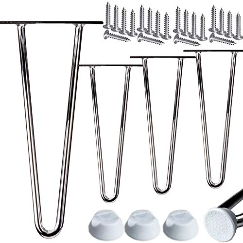 STAHLIA Haarnadel Tischbeine Möbelfuß Höhe 15cm Chrom (4er SET) 2 Streben Ø12mm Tischgestell Hairpin Leg Möbelfüße Schalldämmung inkl. Bodenschoner
