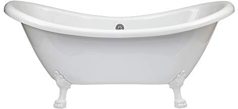 Milano Legend White 1750mm x 730mm Double Ended Freestanding Slipper Bath White Claw Feet