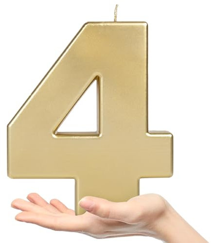 OHYEAH - Packung mit 1 Stück, Kerze mit Nummer 4, Gold, originelle Geburtstagskerzen, Wunderkerzen zum Geburtstag, Zahlenkerzen, Metallic-Kerzen zum Jahrestag, Geburtstag, XXL-Kerze