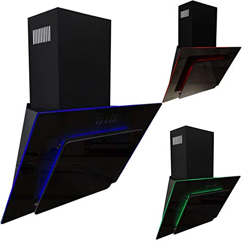 SIA AMZAGE71BL 70cm Black Glass Angled Kitchen Cooker Hood Chimney Extractor Fan With Red Blue And Green LED Edge Lit Mood Lighting
