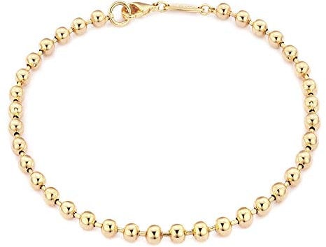 Mevecco Gold Beaded Bracelets,18K Gold Plated Handmade Cute Satellite Diamond Cut Oval and Round Beads Rope Chain Dainty Bracelet for Women