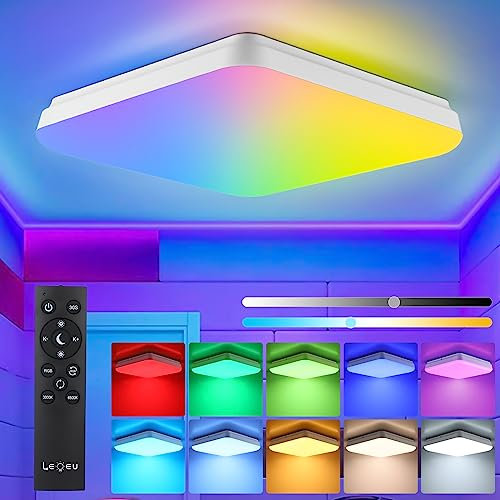 LEOEU LED Deckenleuchte Dimmbar mit Fernbedienung, 24W 2400LM Deckenlampe Farbwechsel mit 7 RGB Lichtfarben, IP54 3000K-6500K Led Lampe Panel für Wohnzimmer Schlafzimmer Kinderzimmer Bad Hotel Balkon