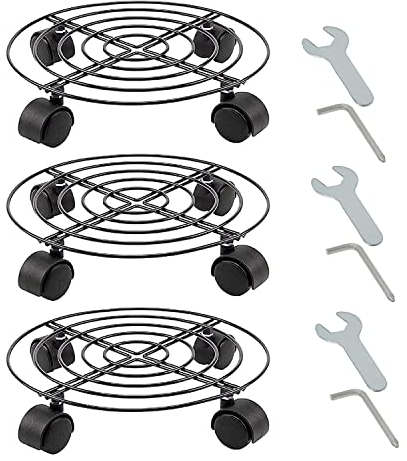 Hayan - Lot de 3 plateaux ronds pour pot de fleurs avec roulettes - 27,9 cm - Noir