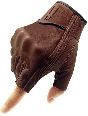 Harssidanzar Herren Vollfinger Ziegenleder Touchscreen Motorrad Fingerlose Handschuhe GM037EU, Sattel, Größe S